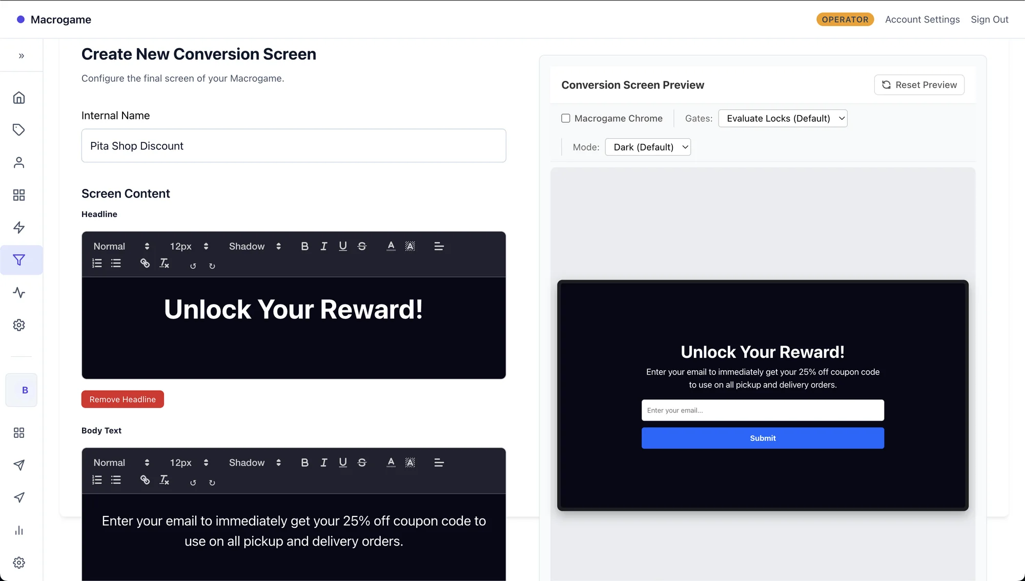 Conversion Screen Builder